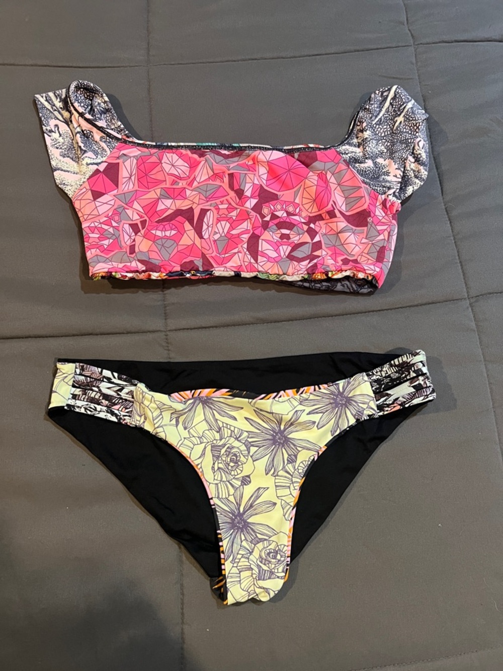 Maaji Floral Tropical Bikini Top & Bottom - Yellow, Pink, Black, Green - Picture 3 of 3